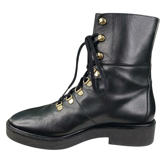 Stuart Weitzman Women’s Zadie Black Leather Combat Boots Size US 8.5 - Picture 2 of 10